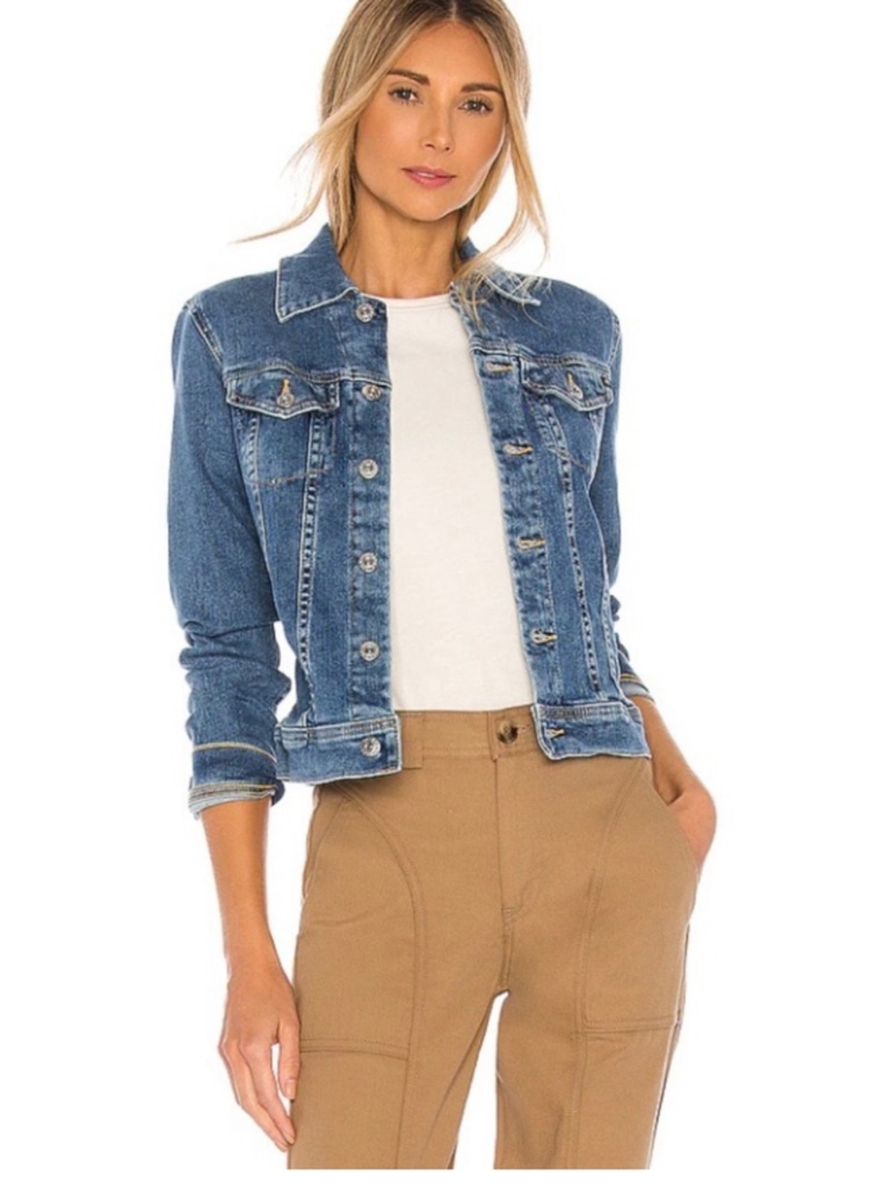 AG Adriano Goldschmied XS Robyn jean Blue Denim Jacket trucker stretch Stunning